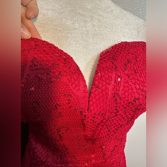 Elegant long mermaid heart shaped wine color night cocktail dress woman size L - Picture 7 of 11